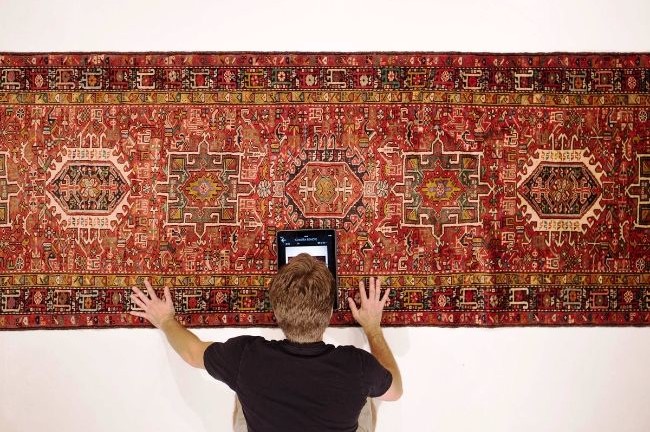 den studying persian rug