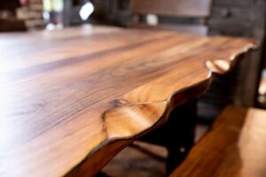 natural live edge dining table at green front