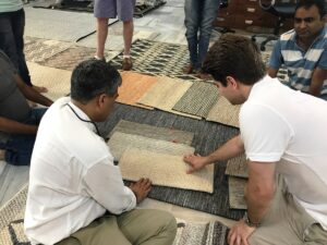 examining rug patterns