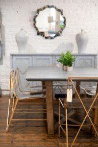 Sarreid lucite and gold frame dining chairs set