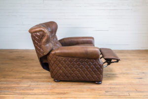 side view of brown leather recliner