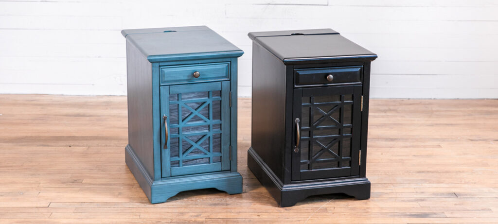 blue and black side tables