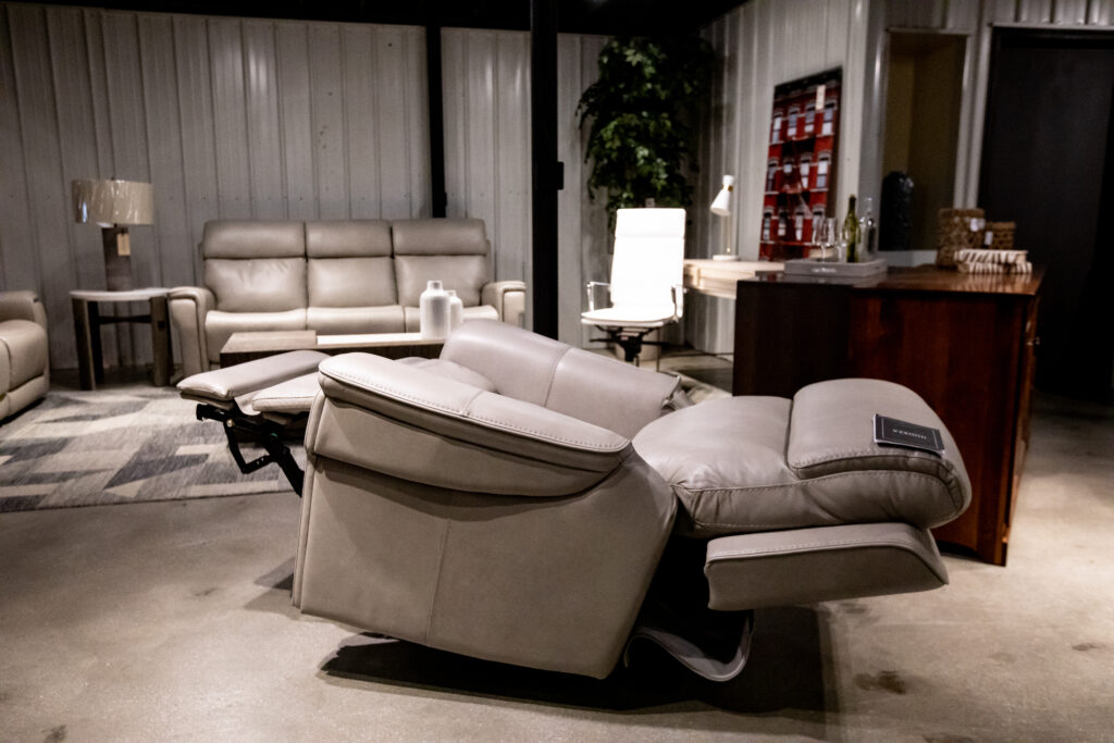 reclining grey leather chair