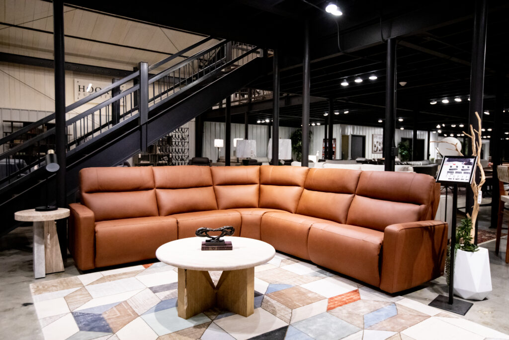 reclining brown leather sectional couch