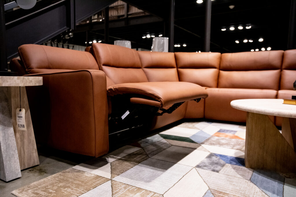 reclining brown leather sectional couch
