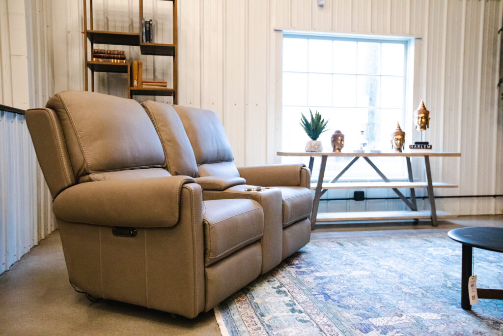 tan leather reclining sofa