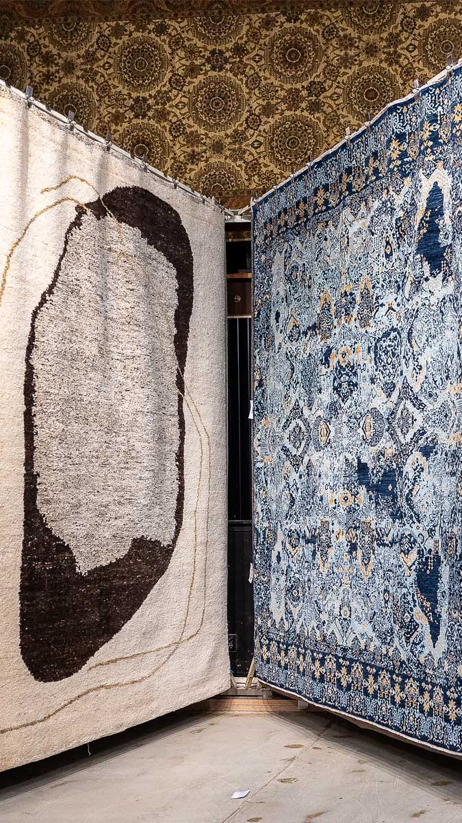 Hand-knotted rug selection at a Farmville rug selection