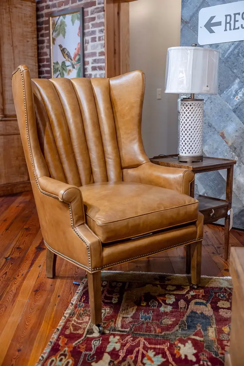 Leather wingback chair Green Front Farmville Virginia